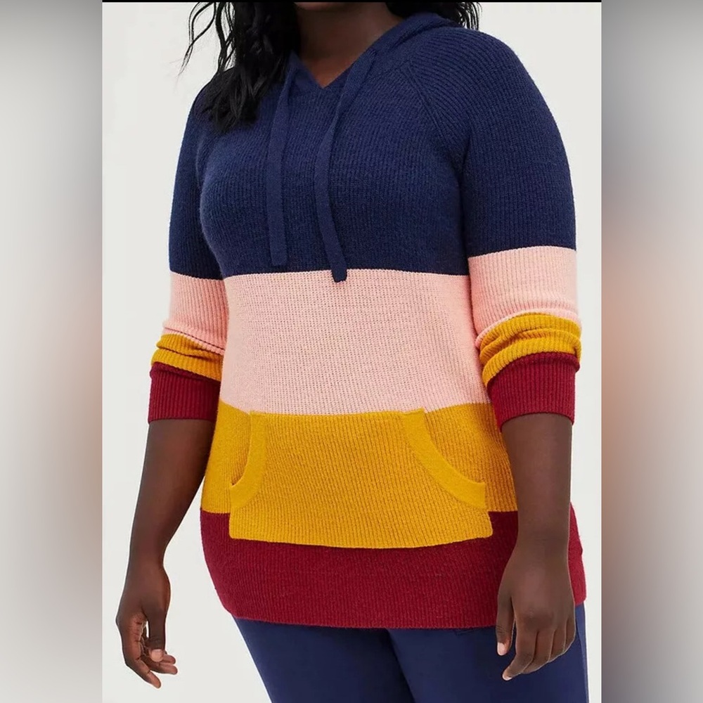 Torrid Long Sleeve Raglan Tunic Hoodie Multi Stripe 1